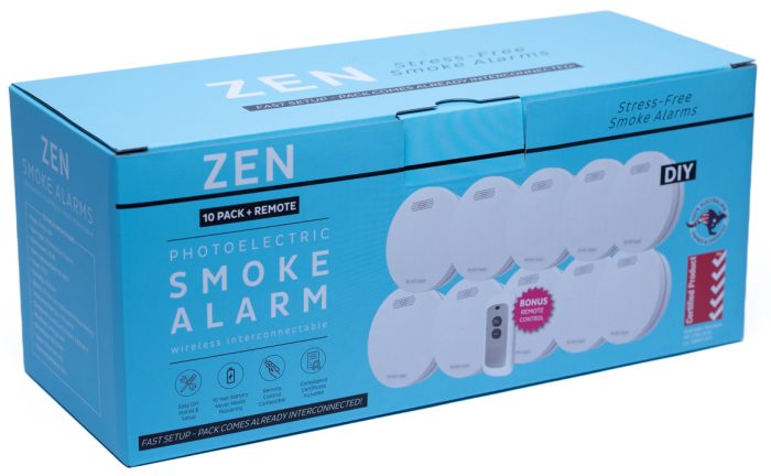 ZEN Photoelectric Smoke Alarm - 10 Pack with Bonus Remote Control and Australian Compliance Certificate Included in Box. Bundle Packs come Ready Paired!