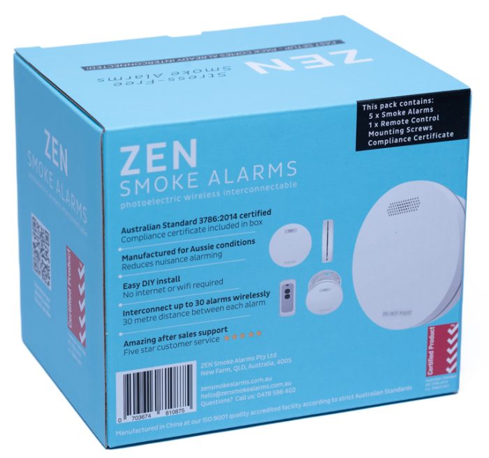 ZEN Photoelectric Smoke Alarms - 5 pack box back