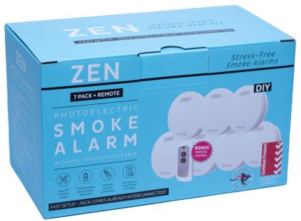 ZEN Photoelectric Smoke Alarm - 7 Pack with Bonus Remote Control and Australian Compliance Certificate Included in Box. Bundle Packs come Ready Paired!