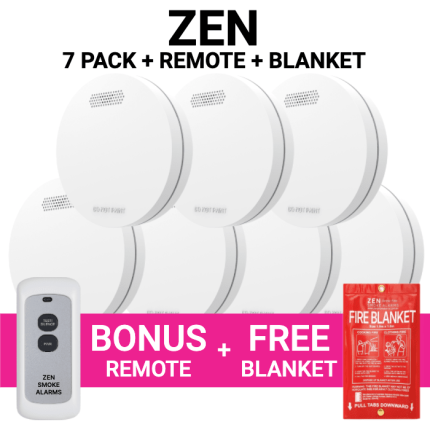 ZEN Photoelectric Smoke Alarm - 7 pack with bonus remote control and free fire blanket